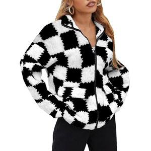 EARKOHA 여성 2025 겨울 코트 카우 프린트 패션 집업 인조 모피 셰르파 재킷 따뜻한 플리스 오버사이즈 아웃웨어 포켓 포함