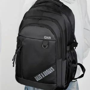 남성용 학원용 검정 빅 레터링 포켓 백팩