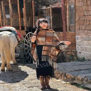 체크 케이프 스카프 숄 머플러