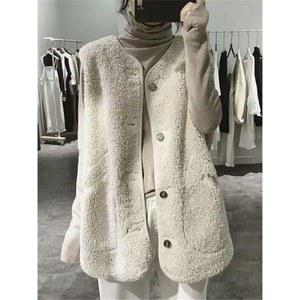 롱 양털조끼 라운드넥 후리스 빅사이즈 양털