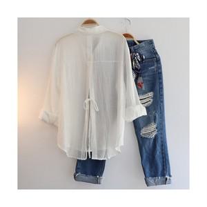 여름 얇은 셔츠 시스루 우드 뒷 리본 남방