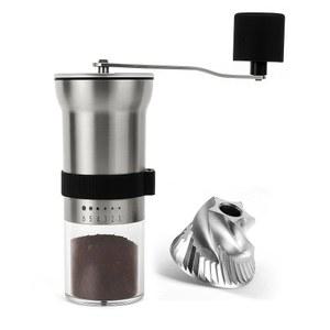 스테인리스 스틸 버가 있는 수동 커피 그라인더 - 에스프레소, 드립, 콜드 브루를 위한 1.12온스 용량의 핸드헬드 밀(6가지 조절 가능한 설정과 조용한 추가 미세 분쇄(스테인리스 버)