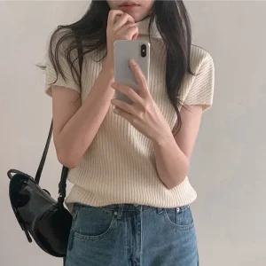 [코코블랑] 헤드 모크넥 골지 니트