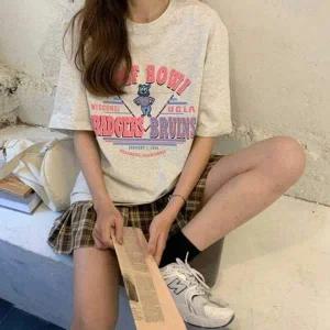 캐릭터 곰돌이 캐주얼 영문 레터링 프린팅 반팔 티셔