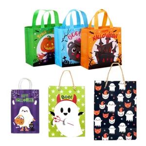할로윈 종이 쇼핑백 손잡이 부직포 가방 잭오랜턴 유령 캐릭터 쇼핑 봉투 선물용 장바구니