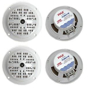 Pyle PLMR41W 4인치 100W 해상 방수 오디오 스테레오 스피커 시스템, 야외 보트, 자동차 및 풀사이드 사용, 흰색(4팩)