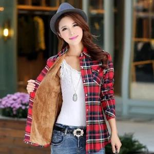 여성 기모 셔츠 체크 남방 겨울 양털 보온 셔츠