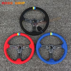 14인치 350mm JDM 개조 자동차 스포츠 스웨이드 가죽 스티어링 휠 3색 스티치 범용 드리프트 레이싱