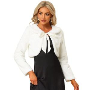 알레그라 K 여성용 인조 모피 볼레로 어깨 크롭 재킷 이브닝 보타이 프론트 플러피 코트