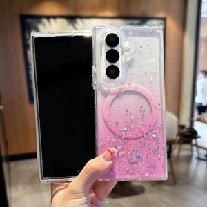 매직세이프 마그네틱 폰 케이스용 패션 그라데이션 투명 글리터 삼성 Z 폴드 Z 플립 7 6 5 4 3 반짝이는 컬