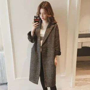 여자 클래식 체크 패턴 롱 코트 가벼운 데일리 아우터 (WBAF08A)
