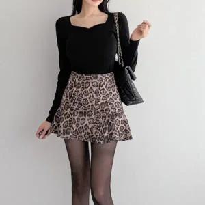 [옷자락]여성 호피패턴 플레어 미니 스커트