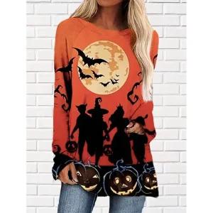 WIDER 여성 플러스 사이즈 1XL-5XL 패션 긴 소매 할로윈 프린트 티셔츠 캐주얼 가을 겨울 홈웨어 탑 100233