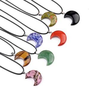 힐링소품,천연 원석천연 차크라 반귀석 장 정 석영 크리스탈 레이키 치유 초승달 모양 왁스 로프 펜던트 목