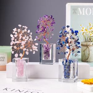 힐링소품,천연 원석1pc 천연 크리스탈 정 로즈 쿼츠 짓 눌린 돌 포춘 트리 홈 오피스 데스크탑 장식 휴일