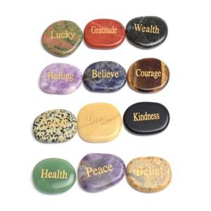 힐링소품,천연 원석천연 차크라 준귀석 석영 흑요석 정 각인 크리스탈 레이키 치유 영감 긍정적인 단어 1