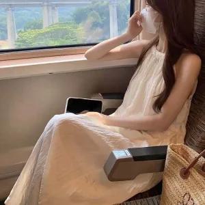 여성 청순룩 여름 홀터넥 롱원피스 민소매 롱원피스