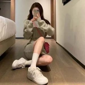 따듯한 허리절개 후드 골지원피스 니트원피스 포인트