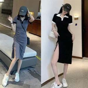 봄 여름 가을 카라원피스 옆셔링 데이트룩 슬림핏