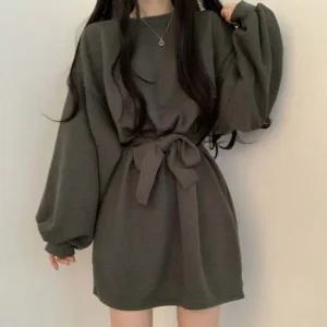 미니원피스 소매 커버 볼륨 루즈핏 원피스 박스핏 체