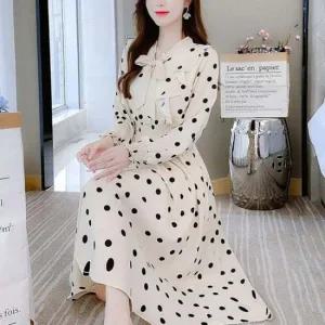 도트 롱원피스 밴딩 가을 A라인 봄원피스 가을원피스