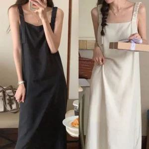 아이보리 멜빵 데일리원피스 블랙 롱원피스 데일리 베