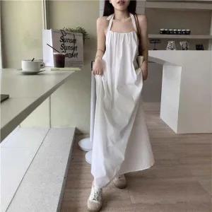 여름 홀터넥 A라인 롱원피스 휴양지 해변 민소매