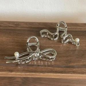 물결 리본 꼬임 진주 리본 메탈 헤어집게 헤어 집게 헤어핀 헤어삔 y2k 실버 데일리 포인트 올림머리