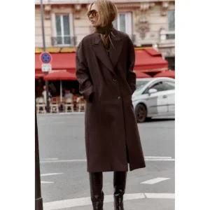 (MD PICK) ZARA 가죽 효과 콤비 칼라 코트 - 브라운 8464323700 125399