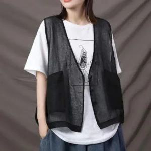 [하프클럽/]여성 망사 시스루 포켓 썸머 잠바 조끼 여름 베스트