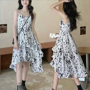 ONM 여자 민소매 언발 화려한 패턴 나시 원피스 휴양