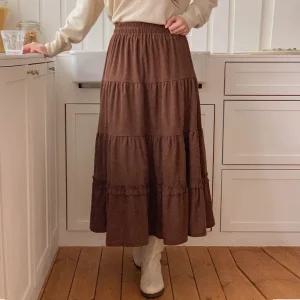 [유야]여성 골덴 캉캉 플레어 롱 스커트 코듀로이 -FSK0204- 가을 겨울