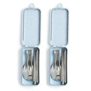 [셀러에이드]휴대용 수저 젓가락 블루 2p 교실 학교 백패킹 학원