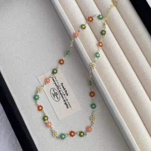 [콩심팥심]큐티 데이지 비즈목걸이 초커 목걸이 데일리 레이어드