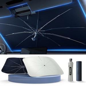 TORAS 자동차 앞유리 자외선 차단 우산 [SUV용 대형] 바이저 앞 유리창 자외선 차단 SUV 트럭 Tesla Keep Cool & Protect 인테리어 | 대형(59*34인치), 블랙+ 베이지(TS-ZYS-3)