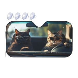 슈퍼루콤 윈드실드 선쉐이드 재미있는 고양이 운전용 자동차 앞유리 선쉐이드 차단기 UV 바이저 리트랙터블 자동차 선쉐이드 55x30인치 차량용 SUV 트럭 프로텍터용
