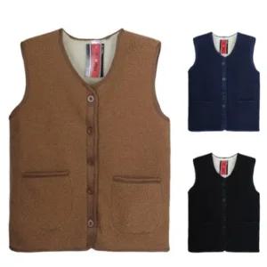 여성 소프트 버튼 양털 플리스 조끼 겨울 후리스 베스트 (WFK8HZ1)