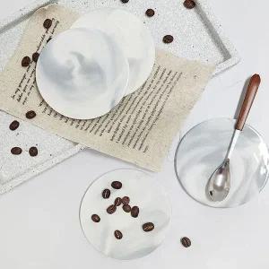 화이트 대리석 코스터 원형 커피컵홀더 소품받침 북유럽스타일주방