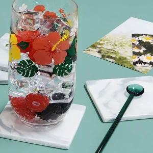 화이트 대리석 코스터 사각형 커피컵홀더 소품받침