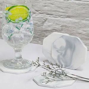 화이트 대리석 코스터 팔각형 커피컵홀더 소품받침