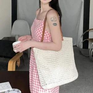 [콩심팥심]레더끈 손잡이 그물 니트 빅사이즈 비치 네트백 가방