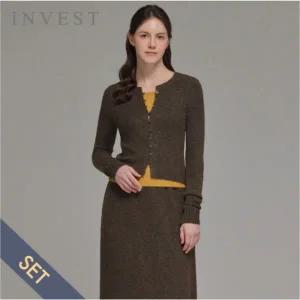 [인베스트] 버튼 디테일 배색 니트+스커트 세트_IN5W1KT2151