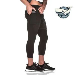 남자 운동 레깅스 팬츠 활동용 이중 레이어 기능성반바지 러닝쇼츠