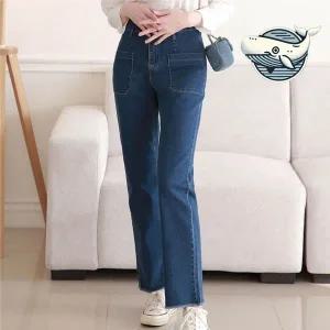 진청 데님 여대생 캐주얼룩 티셔츠 데일리 조합 일자데님팬츠