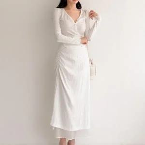 [다잇템] 여성 백밴딩 잔주름 콘트라스트 귀여운 시폰 롱 스커트_23310367_588872