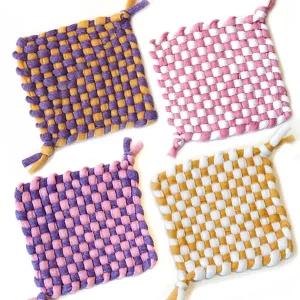 맘아트 DIY 위빙 티매트 2개 만들기 키트 퍼플 핑크 컵받침 실 소품 위빙틀