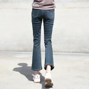 동대문스타일 빈티지 페이드 워싱 세미부츠컷 스판 밴딩 데님 여성 청바지 HK800