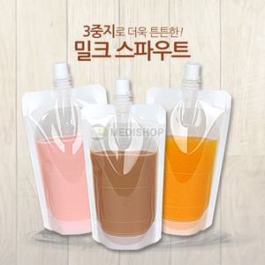 스파우트파우치 (밀크)100장 튼튼파우치 음료파우치 3중지 투명스파우트 음료팩 일회용음료보관팩