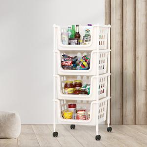 보노하우스 오픈 스텝 바스켓 4단 베란다 펜트리 정리 수납 선반 이동식 트롤리 고정형
