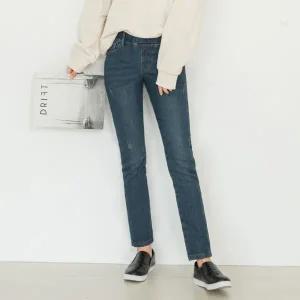 [진마니아]연청 허리밴딩 본딩기모 슬림핏 일자 데님